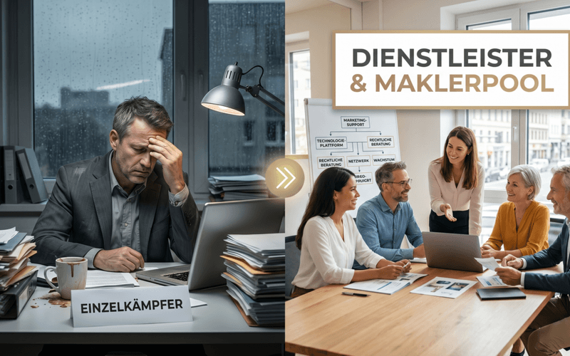 Maklerpool vs. Dienstleister: Warum Einzelkämpfer oft scheitern und wie Du den „dritten Weg“ nutzt
